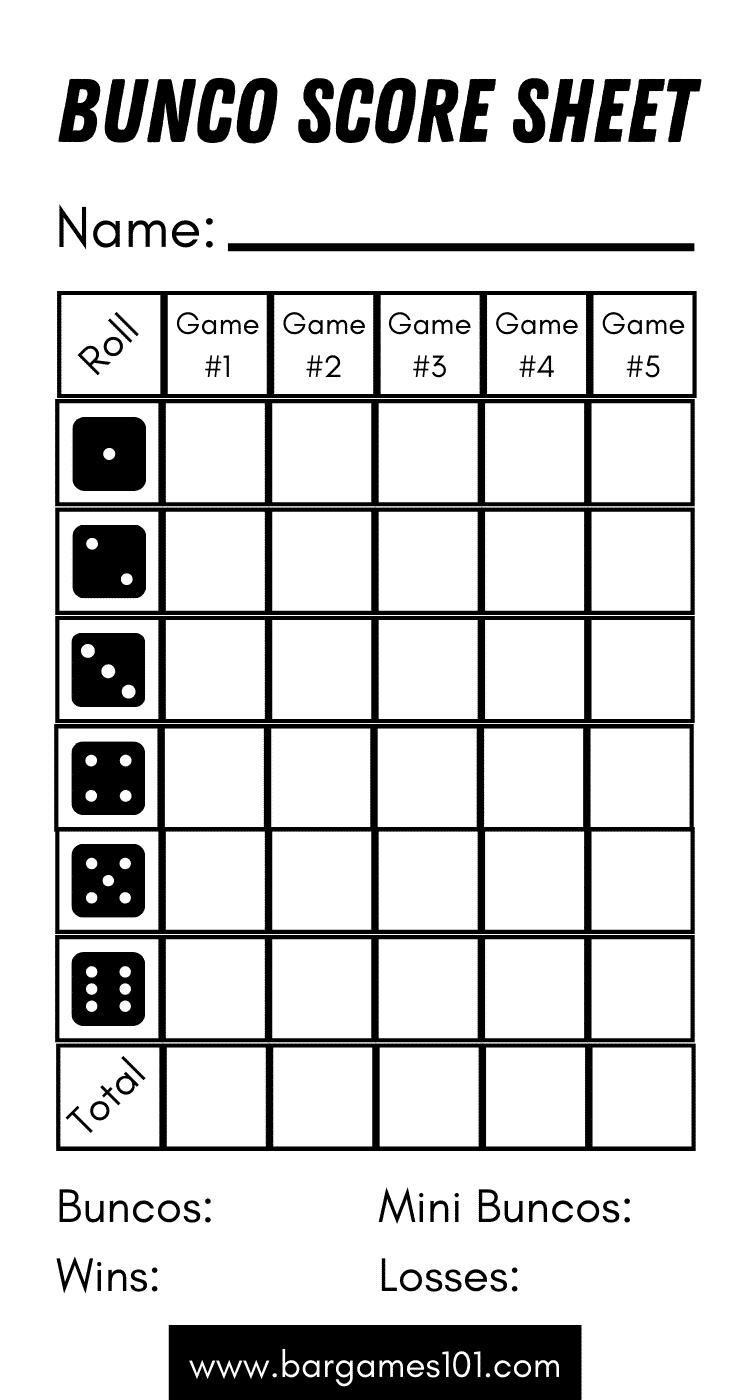 Printable Bunco Score Sheets